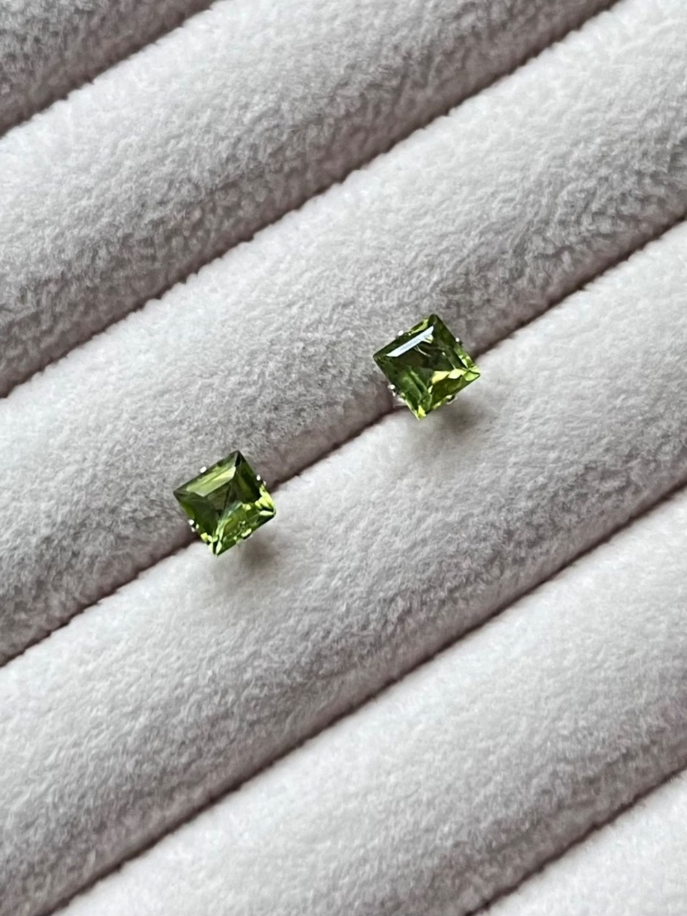 E061 | Genuine Peridot Princess Cut Studs - Picture 2 of 6